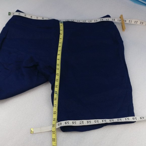 Navy Blue Linen Shorts 100% LINEN Pull On Elastic Waist, High Rise with Pockets - Picture 3 of 10